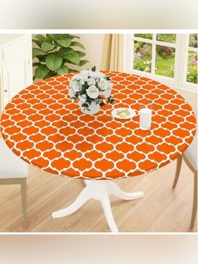 OUTDOOR Picnic VINYL Tablecloth WATERPROOF 36-44” ROUND - ORANGE
